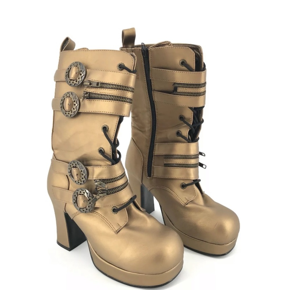 Gold goth chic boots NWOT